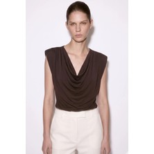 Shopping Shop Drapeli Sıfır Kol Bluz KAHVE