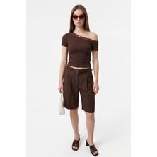 Shopping Shop Asimetrik Dantel Yaka Bluz KAHVE