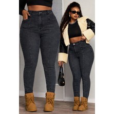 Circle Jeans Kadın Büyük Beden Yüksek Bel Likralı Gri Pantolon