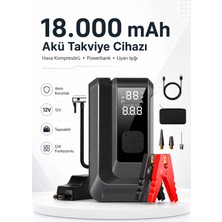 Laiser 18.000 Mah Akım Korumalı Akü Takviye Cihazı, Lastik Şişirme Pompası, Powerbank Özellikli LED Işıklı Kompresör