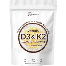 Micro Ingredients Vitamin D3 & K2 As Mk7 10,000 Iu + 200 Mcg 300 Softgels