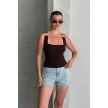 Shopping Shop Kare Yaka Askı Toka Bluz KAHVE