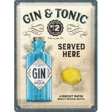 Nostalgic Art Nostalgic-Art Gin & Tonic Served Here Retro Metal Levha, 30 x 40 cm