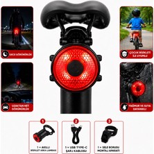 Multizone Akıllı Fren Sensörlü Bisiklet Lambası LED Stop Işığı Hareket Kuyruk Lambası Su Geçirmez USB Şarjlı
