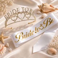 Bkmc Party Gold Bride To Be Gold Taşlı Taç ve Saten Kuşak Seti Bekarlığa Veda Konsepti
