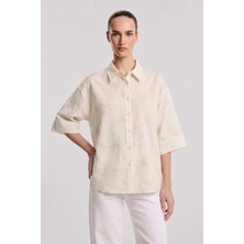 Shopping Shop Desenli Oversize Gömlek NATURAL