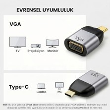 Ahl Shop Type-C To VGA Çevirici Mini Adaptör - Usb-C'den VGA Görüntü Dönüştürücü - Alüminyum Gövde - Laptop Uyumlu - Tak Çalıştır