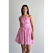 Shopping Shop Desenli Kısa Elbise PEMBE