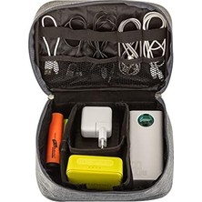Ahl Shop Fermuarlı Elektronik Aksesuar Düzenleyici Çanta Organizer Kablo Düzenleyici Gadget Çanta Cırt Cırt Kemerli Su Geçirmez Boyun Askılı Aksesuar Çantası Gri SRF11-01