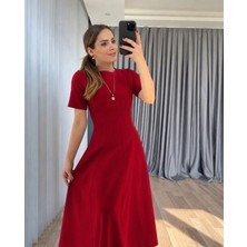 Etiler Collection Kadın Kısa Kollu Bisiklet Yaka Maksi Boy Ithal Krep Elbise