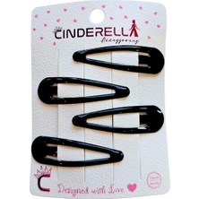 Cinderella 4'lü Siyah Su Damlası Model Metal Çıt Çıt Toka Seti 5cm - Günlük Kullanım Çıtçıtlı Yan Saç Tokası