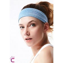 Cinderella Kadın Spor Saç Bandı Kaydırmaz Form Mavi - Ter Emici Fitness Yoga Tenis Sporcu Bandanası Tokası