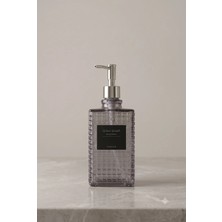 Premium Kare Desenli Silver Pompalı Cam Sıvı Sabunluk – 500ML - 23 x 7 x 7 cm
