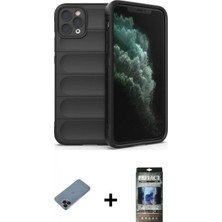 Marsilyan™- iPhone 11 Pro Kılıf Atlas Koleksiyonu - Siyah 34D Hayalet Izgaralı Cam + Shine Kamera Lens Koruma Cam - Sh