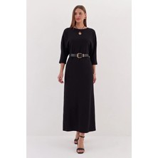 Shopping Shop Yarasa Kol Kemerli Elbise Sıyah