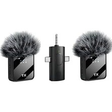 Ahl Shop K9-Y2 Kablosuz Taşınabilir 3 In1 Yaka Mikrofonu Tüylü Mini Mic Tak ve Çalıştır Canlı Yayın Vlog Kablosuz Yaka Çift Verici Mikrofon Yüksek Kalite Profesyonel