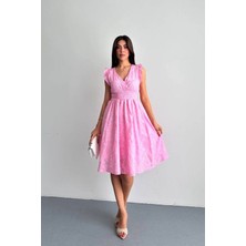 Shopping Shop Nakışlı Midi Boy Elbise PEMBE