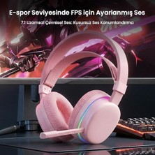Ahl Shop Aula G7 Tri Mode Kablosuz Rgb Gaming Mikrofonlu Oyuncu Kulaklığı 40MM Driver Gürültü Engelleyici Pembe