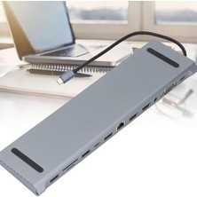 Ahl Shop Usb-C 12IN1 Hub Çoklayıcı Adaptör MacBook ile Uyumlu Çift HDMI VGA RJ45 Ethernet USB 3.0 Sd Tf Kart Okuyucu Pd Şarj Dock Station