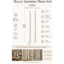 Ahl Shop 2’li Beyaz Şamdan Mum Seti 25 cm – Dekoratif Ince Şamdan Mum, Kokusuz Parafin WAX,%100 Pamuk Fitil, El Döküm, Uzun Süre Yanma (~10 Saat), Şık Sofra, Davet, Nişan, Düğün ve Ev Dekorasyonu Için