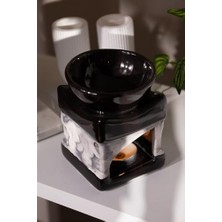 Ahl Shop Love Bundles Fil Desenli | Seramik El Yapımı Buhurdanlık | Mumluk | Dekoratif Buhardanlık (1 Tealight Mum Ile) Siyah