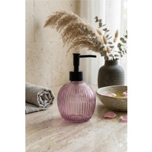 Çizgili Yuvarlak Siyah Pompalı Cam Sıvı Sabunluk - 500ML - 16X10X10 cm