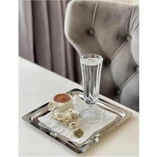 Ahl Shop Paslanmaz Çelik Sunum Tepsisi, Kare, Gümüş, 21X21 Cm, Çay Kahve Pasta Tatlı Servisi, 2 Adet