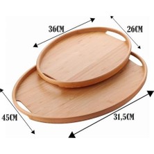 Ahl Shop 2'li Bambu Tepsi Seti, Ince Tasarım Özel Üretim Oval 2'li Bambu Tepsi Seti (36 * 26 * 1cm-45 * 31.5 * 1cm)