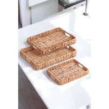Ahl Shop 3'lü Rustik El Yapımı ve Doğal Dikdörtgen Hasır Tepsi Seti, 3'lü Hasır Dikdörtgen Tepsi Seti, 3 Boy Hasır Tepsi (41 * 33 * 6cm-37 * 29 * 5cm-33 * 24 * 5cm)