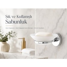 Ahl Shop Iris Krom Kaplama Sabunluk, Yapışkanlı ve Vidalı Montaj, Duvar Tipi Beyaz Sabun Kabı, 35 mm Oval Bantlı
