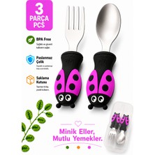 Jojobebek Uğurböceği Premium Çocuk Bpa'sız Silikon Saplı Paslanmaz Çelik Uçlu Çatal-Kaşık/saklama Kutusu