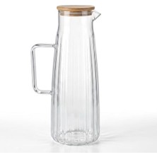 Ahl Shop Bambu Kapaklı Borosilikat Cam Yağdanlık ve Sürahi | 1000ML (11X26CM) Çok Amaçlı Içecek ve Sıvı Gıda Saklama