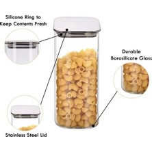 Ahl Shop 2'li Vakum Kapaklı Borosilikat Cam Saklama Kabı Seti – Mini Boy, Hava Geçirmez, Gıda Saklama Için Ideal-Baharat,kahve,şeker-Mini Baharatlık (Metal Kare, 300 Ml)