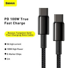 Ahl Shop Tungsten Gold Hızlı Şarj Kablosu Type-C To Type-C 100W, 1m, Siyah