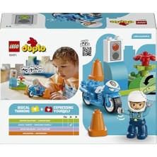 Ahl Shop Kasabası Mavi Polis Motosikleti 10471-2 Yaş ve Üzeri Çocuklar Için Memur Figürü, Koniler ve Trafik Işıkları Içeren Eğitici Oyuncak Yapım Seti, Çocuklar Için Hediye Fikri (11 Parça)