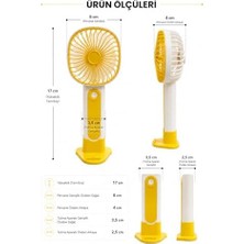 Ahl Shop Mini El Fanı USB Şarjlı Type-C Bağlantılı 3 Kademeli Taşınabilir Elektrikli Fan Masaüstü ve El Tipi Kullanım Sarı Renk Serinletici Fan