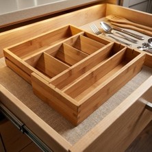 Ahl Shop Ayarlanabilir Bambu Kaşıklık ve Çekmece Içi Organizer - 5-7 Bölmeli Genişleyebilir Çatal Bıçak Düzenleyici (39.4 x 24 x 6.4 Cm)
