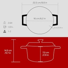 Ahl Shop Döküm Yuvarlak Tencere, Trendy, 16CM, Kırmızı