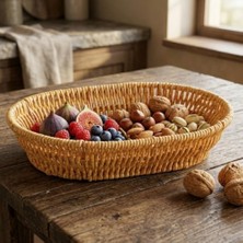 Ahl Shop El Yapımı Doğal Hasır Sepet - Oval Ekmeklik ve Çok Amaçlı Düzenleyici (25,50X18X6 Cm)