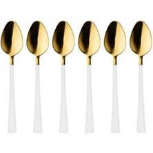 Ahl Shop 6 Adet Çay Kaşığı Seti, 18/10 Paslanmaz Çelik, Gold Beyaz, 11 Cm, 70 gr