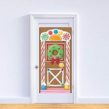 Ahl Shop Beistle Baskılı Plastik Zencefilli Ev Kapı Kapağı Kapalı/dış Mekan Noel Partisi Süslemeleri, 76 x 132 Cm, Çok Renkli