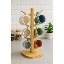 Ahl Shop Şık Tezgah Üstü Bambu Fincan Askısı Kupa Askılığı Bardak Askılığı Standı Dekoratif Dezgah Üstü Askı