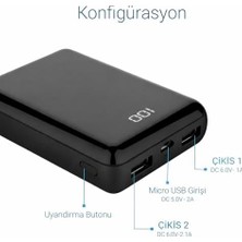 Ahl Shop 10000 Mah Taşınabilir Powerbank, Çift USB Çıkışlı (2.1A Hızlı Şarj), LED Dijital Ekranlı, Ultra Ince ve Hafif 180 G, Telefon ve Tablet Uyumlu (Siyah)