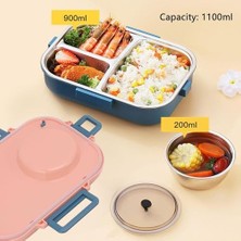 Ahl Shop Beslenme Kutusu Paslanmaz Çelik - 1100 ml Sos (Yoğurt) Kaseli Yeni Nesil Lunch Box (Mavi)