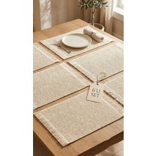 Sepetçi Baba 6'lı Set Krem Dikdörtgen Amerikan Servis 45X30 cm Dokuma Supla Takımı - 142