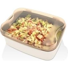 Ahl Shop Rendeli Saklama Kabı - Masal Krem Kesme Tahtalı ve Rendeli Şeffaf Bakır Kapak Salata Kabı 4500ML, Krem