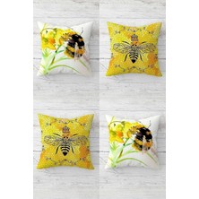 Ahl Shop Arı Çiçek Balpeteği Desen Gizli Fermuarlı Kırlent Kılıfı Koltuk Yastık Kılıfı TAKIM(4ADET), Sarı 45 x 45