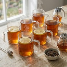 Ahl Shop 6'lı Borosilikat Cam Kupa Seti - Isıya Dayanıklı, Ince ve Hafif Çay, Kahve ve Bitki Çayı Bardağı Takımı (220 Ml) - 13508 GPB14
