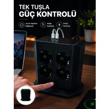 Akım Korumalı 8'li Dikey Priz 4 USB 2 Type-C Hızlı Şarj Destekli Çoklu Priz Midastech