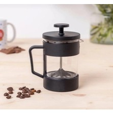 Ahl Shop Siyah Mika French Press Kahve Demleme Sürahisi, Cam ve Metal Gövde, 350 ml Kapasiteli, Bitki Çayı Demliği